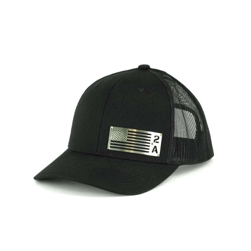 2A American Flag Stainless Metal Badge Hat