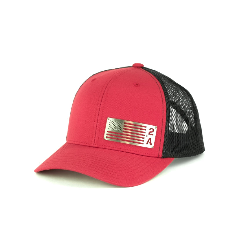 2A American Flag Stainless Metal Badge Hat