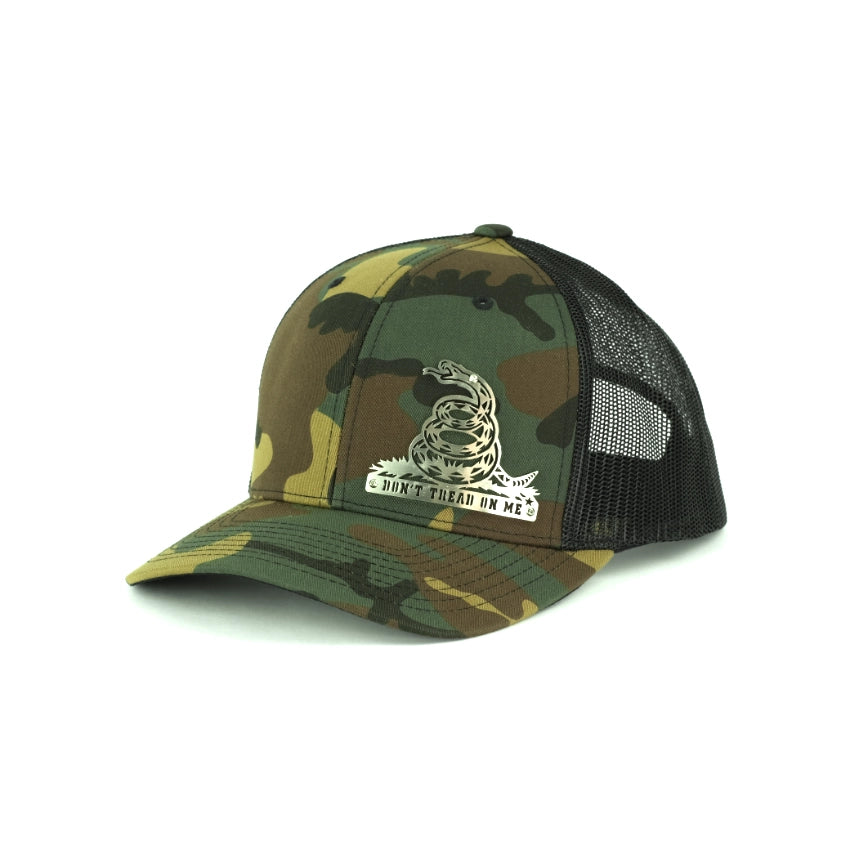 USA Gadsden 'Don't Tread On Me' Tea Stained Embroidered Patch Hat - Black Adjustable Cap