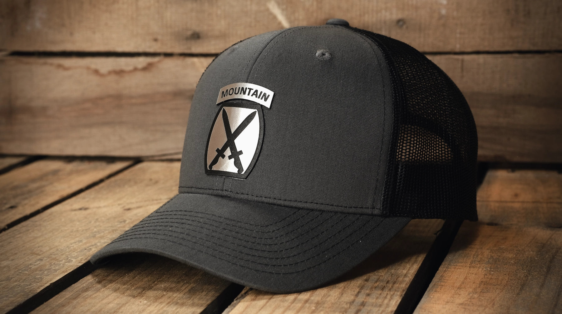 10th Mountain Division Brushed Metal Badge Hat Officially