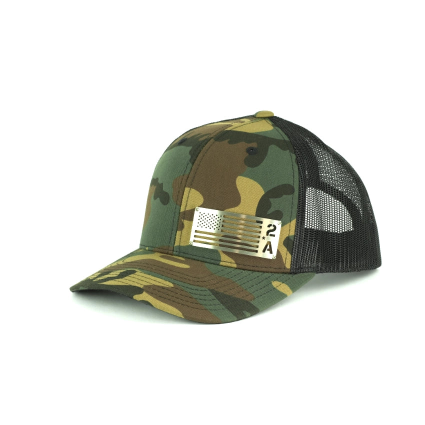 2A American Flag Stainless Metal Badge Hat