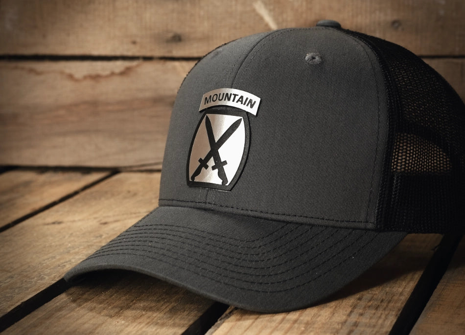 US_Army_Officially_10th_Mountain_Division_square_Licensed_Brushed_Metal_Badge_Hats_by_Patriot_Forge_Works.webp