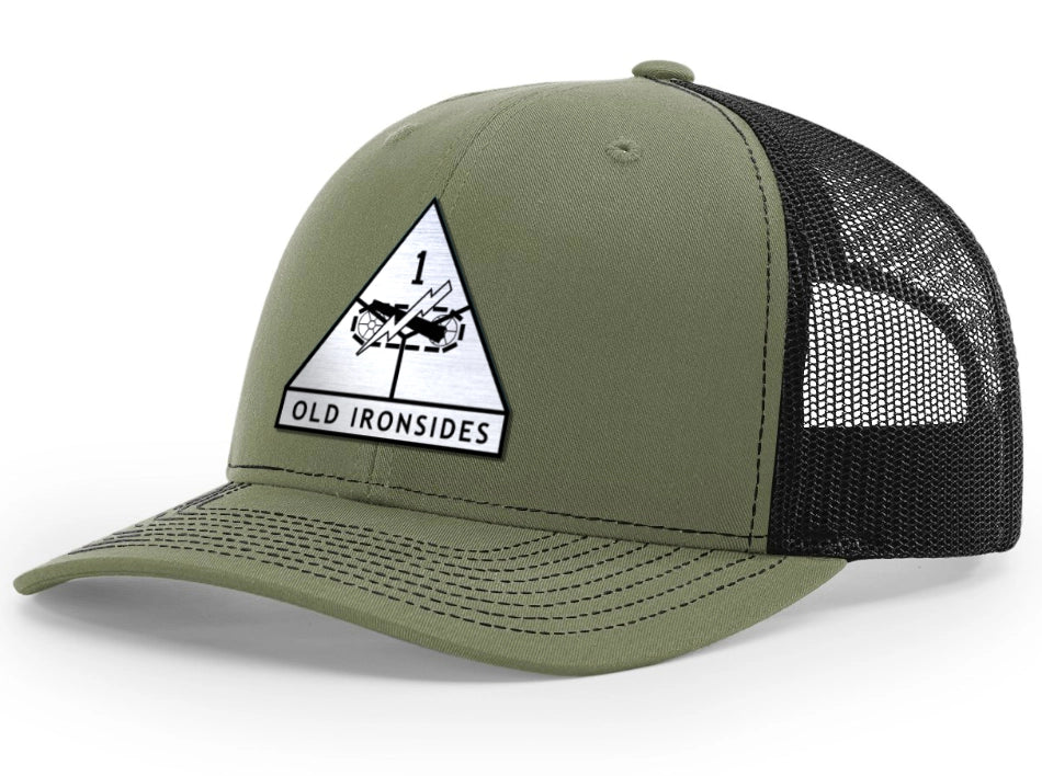 1st Armored Division Brushed Metal Badge Hat - Officially Licensed U.S. Army