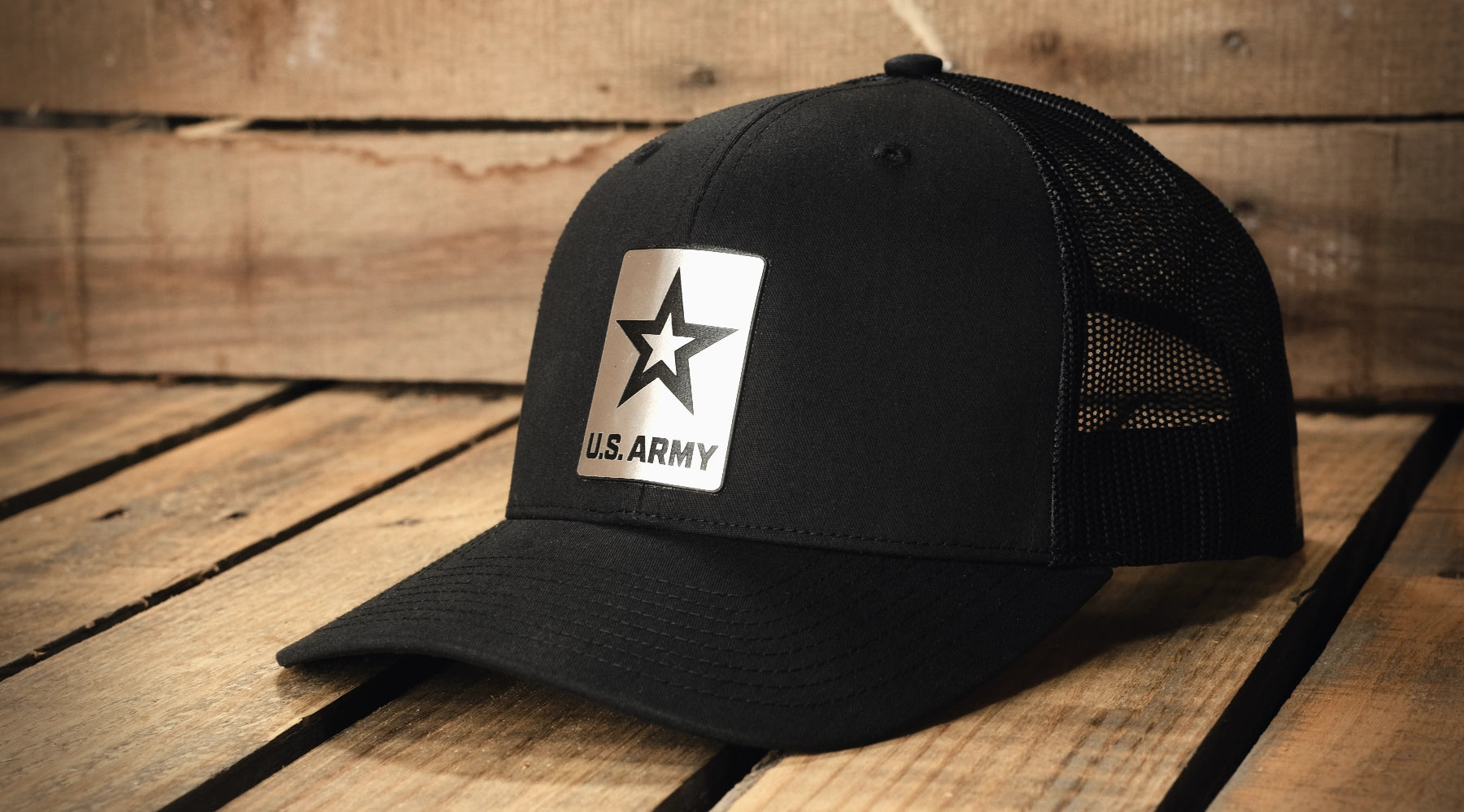 US_Army_Officially_Badge_wide_black_Licensed_Brushed_Metal_Badge_Hats_by_Patriot_Forge_Works.webp